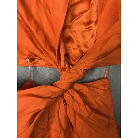 $660 GAUGE81 Mandarin Plunge Neck Cutout Dress Long Sleeve 100% Silk Women Small